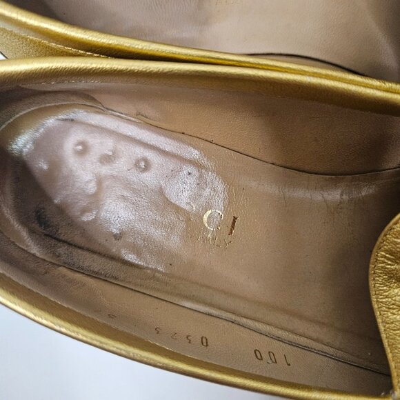 GUCCI Gold Leather Horsebit Penny  Loafers Flats Sz 6.5 / 37 EUR Designer Italy - Picture 12 of 13